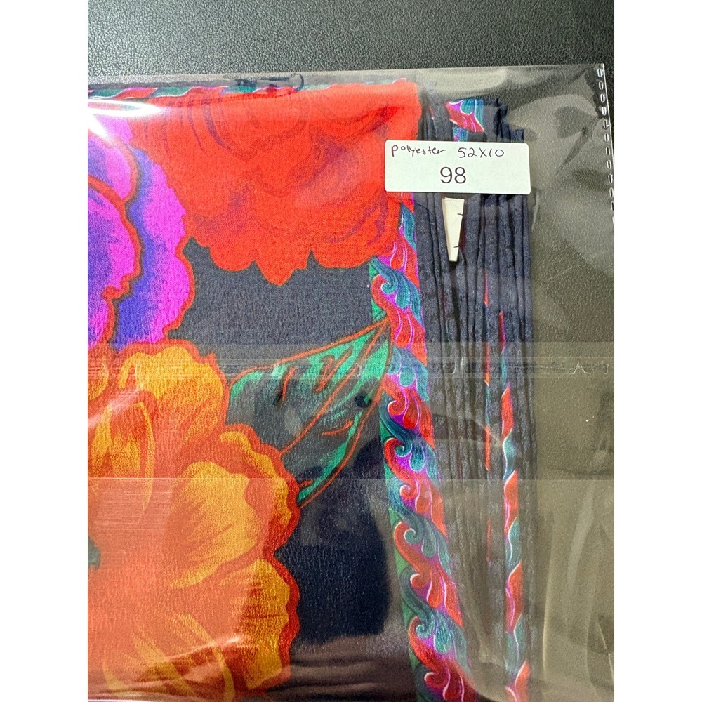 Liz Claiborne Vintage Floral Scarf Navy Blue Red Purple Rectangular 52x10 - Picture 5 of 5